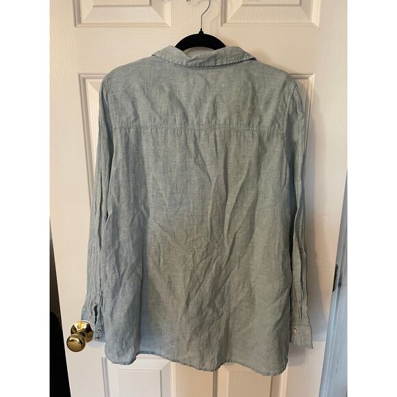 Sigred Olsen XL Women ButtonUp All Linen Sheer Mother of Pearl Button LongSleeve - Picture 2 of 11